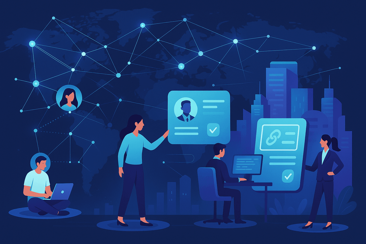 Team collaborating with technology